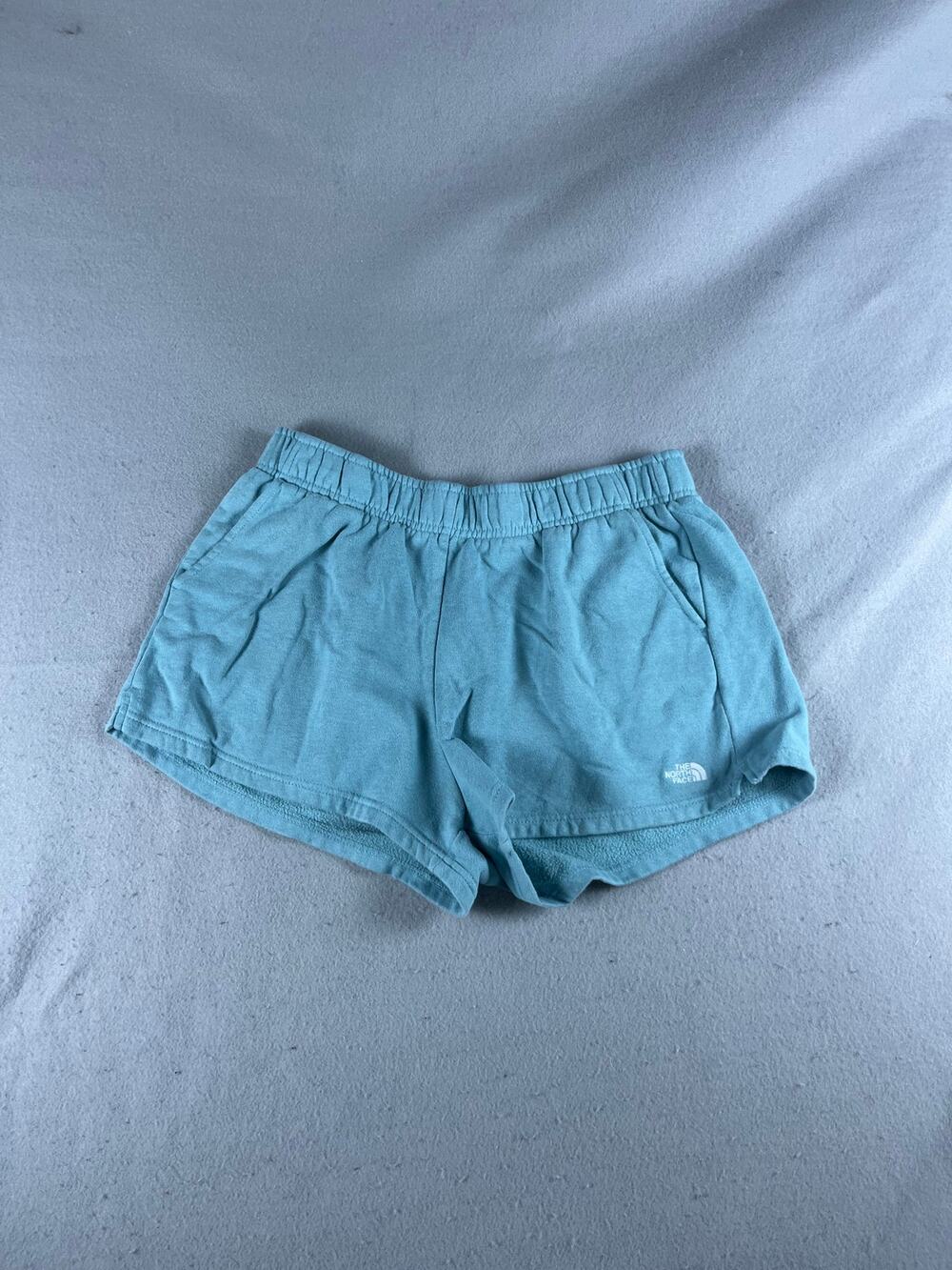 The North Face Sweat Shorts Womens L Light Blue Mid Rise Fleece Athleisure Sport